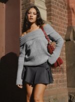 Snowie Off Shoulder Knit Jumper Grey - Image 2