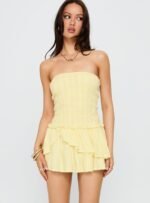 Ayanni Shirred Strapless Mini Romper Yellow - Image 2