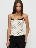Renaissance Corset Lace Top White Polka Dot - Image 2