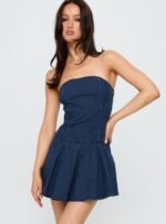 Fantastical Strapless Playsuit Dark Denim - Image 2