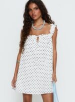 Swing Mini Dress White Polka Dot - Image 2