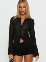 Marcita Floral Knit Longline Shirt Black - Image 2