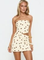 Jasira Strapless Drape Mini Dress Cream / Brown Polka Dot - Image 2