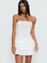 Valentia Tiered Mini Dress White - Image 2