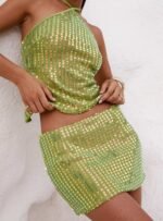 Zelaia Shimmer Mini Skirt Green - Image 3
