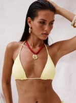 Nevaeh Ribbed Triangle Bikini Top Yellow - Image 11