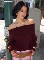 Parkley Boucle Off The Shoulder Jumper Burgundy