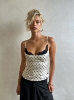 Renaissance Corset Lace Top White Polka Dot - Image 9