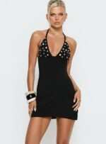 Chyna Halter Button Mini Dress Black - Image 2