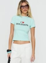 I Love Holidays Graphic Baby Tee Jelly Mint - Image 2