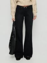 Slow Ride Mid Rise Bootleg Belted Jeans Washed Black - Image 2