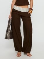 Past Life Fold Over Waistband Trousers Brown / Stripe - Image 2