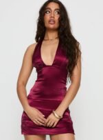 Hotstone Plunge Neck Halter Top Berry - Image 2