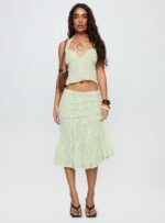 Aspyn Embroidered Midi Skirt Sage Green - Image 2
