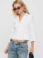 Taelynn 3/4 Sleeve Button Up Shirt White - Image 2