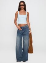 Paltrow Mid Rise Wide Leg Cargo Jeans Mid Blue Wash - Image 2