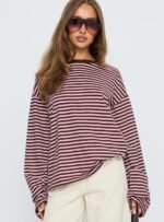 Settle Down Long Sleeve Top Pink / Brown Stripe - Image 2