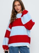 Bastien Crew Neck Knit Jumper Blue / Red - Image 2
