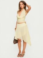 Evaleine Asymmetrical Chiffon Midi Skirt Baby Yellow - Image 2