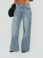 Ramos Low Rise Double Button Wide Leg Jeans Light Vintage Blue - Image 2