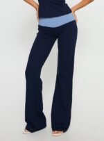 Kobee Jersey Flare Trousers Navy / Light Blue - Image 2