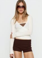 Sylka Long Sleeve Jersey Wrap Top White - Image 2