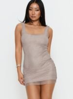 Epiphanies Net Mini Dress Beige Shimmer - Image 2