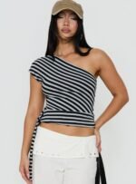 Lost Connection One Shoulder Top Multi Stripe - Image 2
