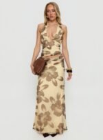 Roselin Mesh Maxi Skirt Brown Floral - Image 2
