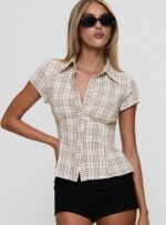 Cottesloe Blouse Top Brown Check - Image 2