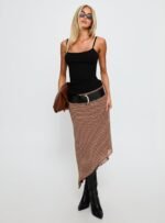 Suella Asymmetrical Midi Skirt Brown Polka Dot - Image 2