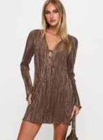 Malop Long Sleeve Mini Dress Chocolate - Image 2