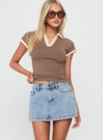 Nicolina Low Rise Denim Mini Skirt Ice Blue Wash - Image 2