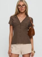 Life Begins Short Sleeve Top Brown Stripe - Image 2