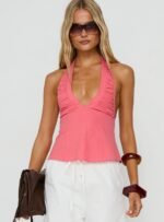 Claudiana Gathered Halter Top Coral - Image 2