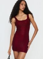 Epiphanies Net Mini Dress Burgundy - Image 2