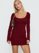 Larelle Reversible Knit Long Sleeve Mini Dress Red
