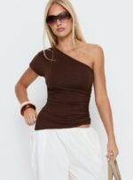 Majira One Shoulder Slouch Top Brown - Image 2