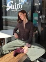 Anni Pinstripe Shirt Brown - Image 9