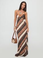 Esmira Halter Maxi Dress Brown Stripe - Image 4