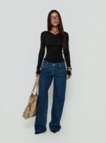 Tidal Wave Low Rise Straight Leg Jeans Dark Blue Wash - Image 3