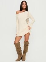 Jaede Off Shoulder Knit Mini Dress Cream - Image 3