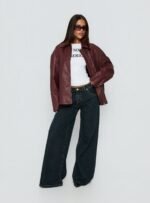 Napoleon Faux Leather Jacket Burgundy - Image 3