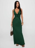 Frederica Plunge Maxi Dress Forest Green - Image 2