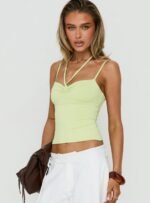Isamie Drawstring Tie Wrap Top Lime - Image 3