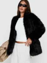 Super Trouper Faux Fur Jacket Black - Image 4