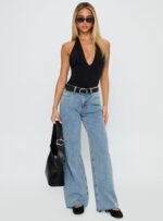 Kendrae Plunge Halter Bodysuit Black - Image 3