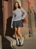 Snowie Off Shoulder Knit Jumper Grey - Image 3