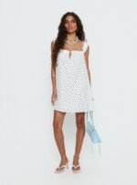 Swing Mini Dress White Polka Dot - Image 3