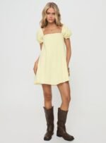 Beyond Linen Blend Mini Dress Yellow - Image 3